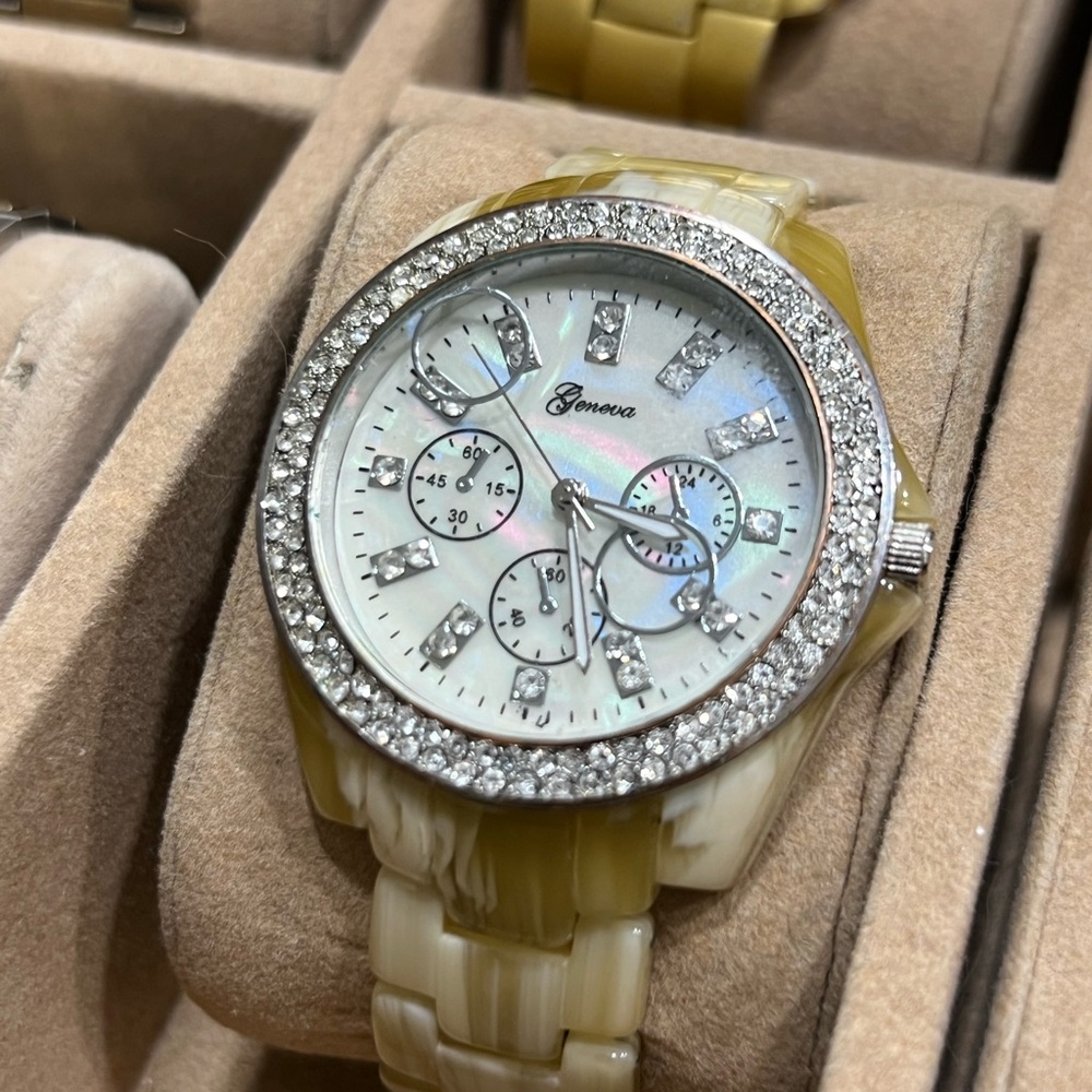 Geneva Gold Chronograph Watch with Crystal Bezel